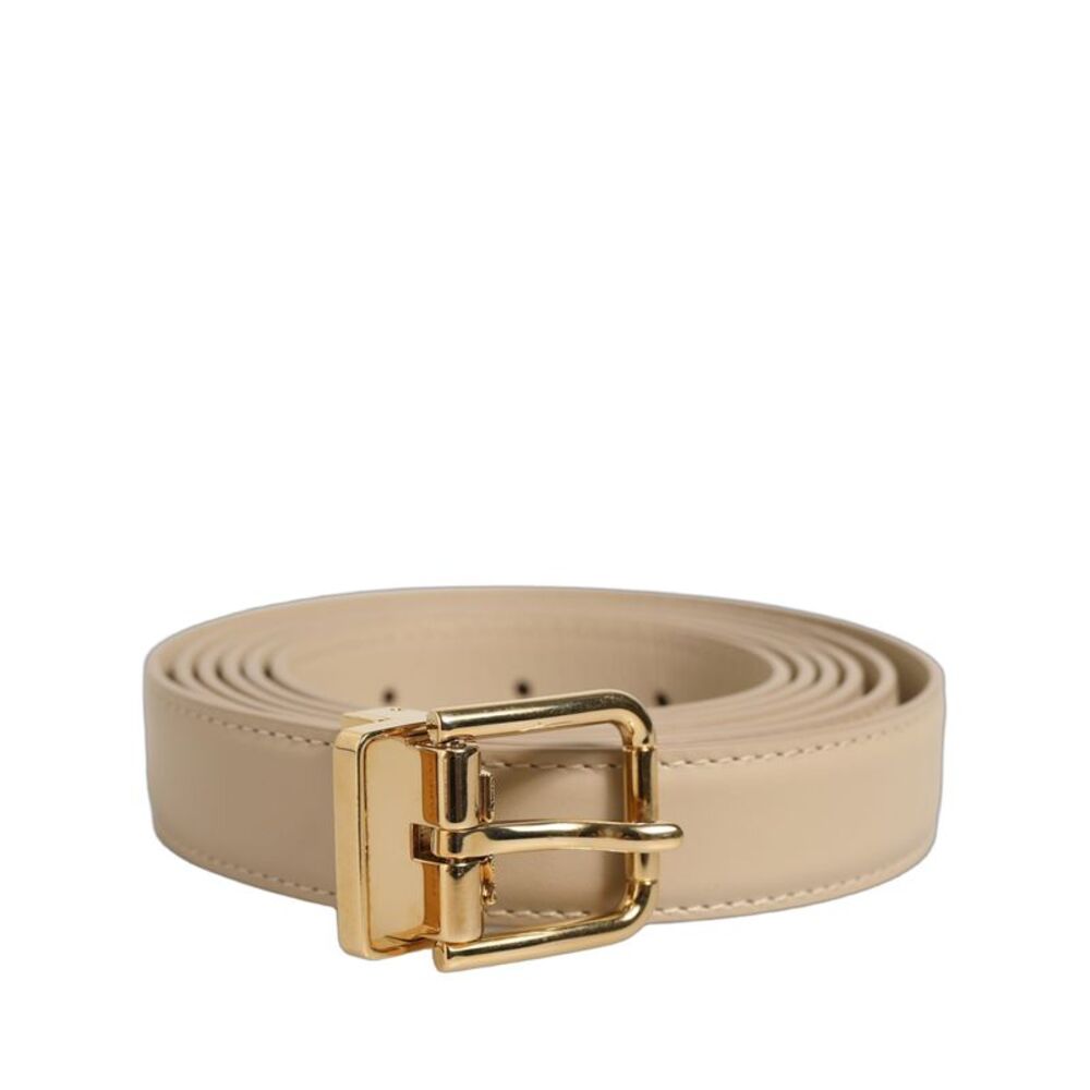Dolce & Gabbana Beige Leather Double Wrap Gold Buckle Women's Belt